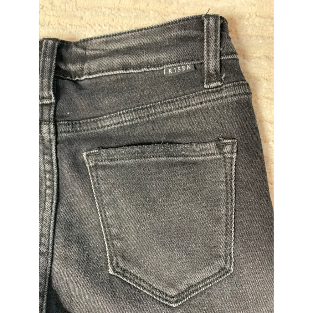 Risen Jeans Black Distressed Flare Rhinestone Chain Fringe Jeans Size 0/24 - Picture 14 of 16